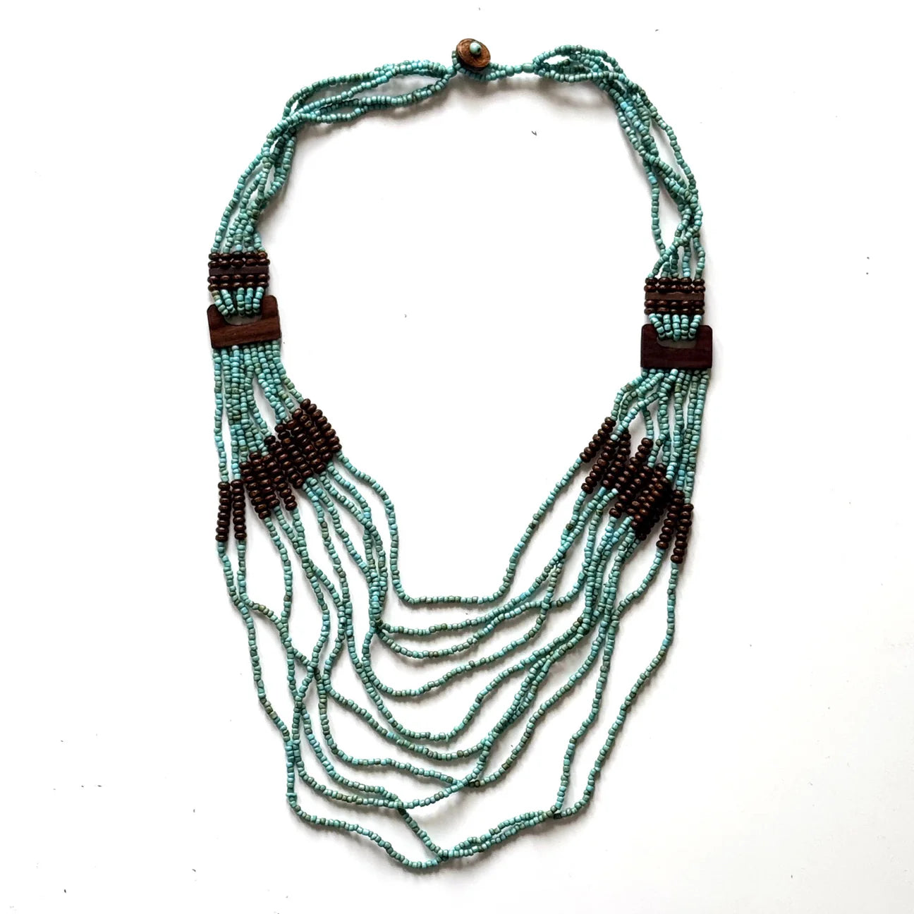 Aqua and Wood Bali Bead Necklace
