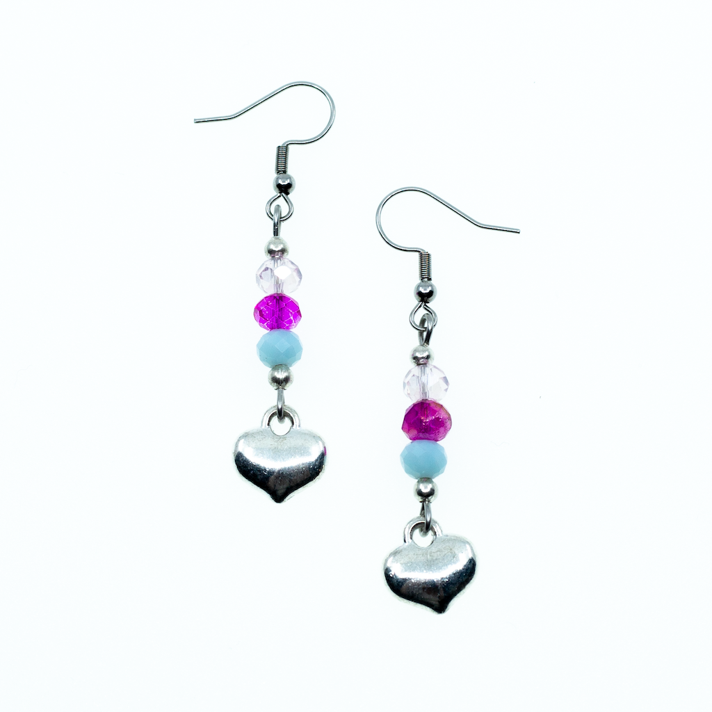 Heart Bead Drop Earrings- Suzie Blue 🇨🇦