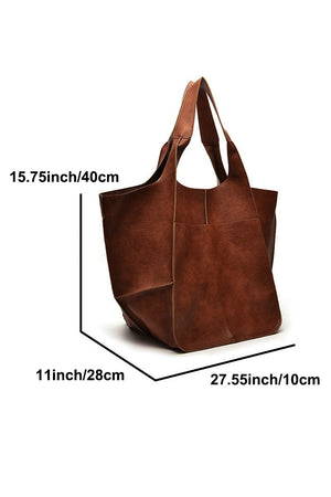 Vegan Leather Boho Stitch Tote- cognac