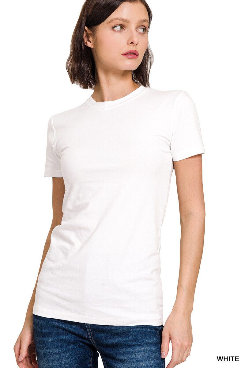 Zenana white round neck cotton tee