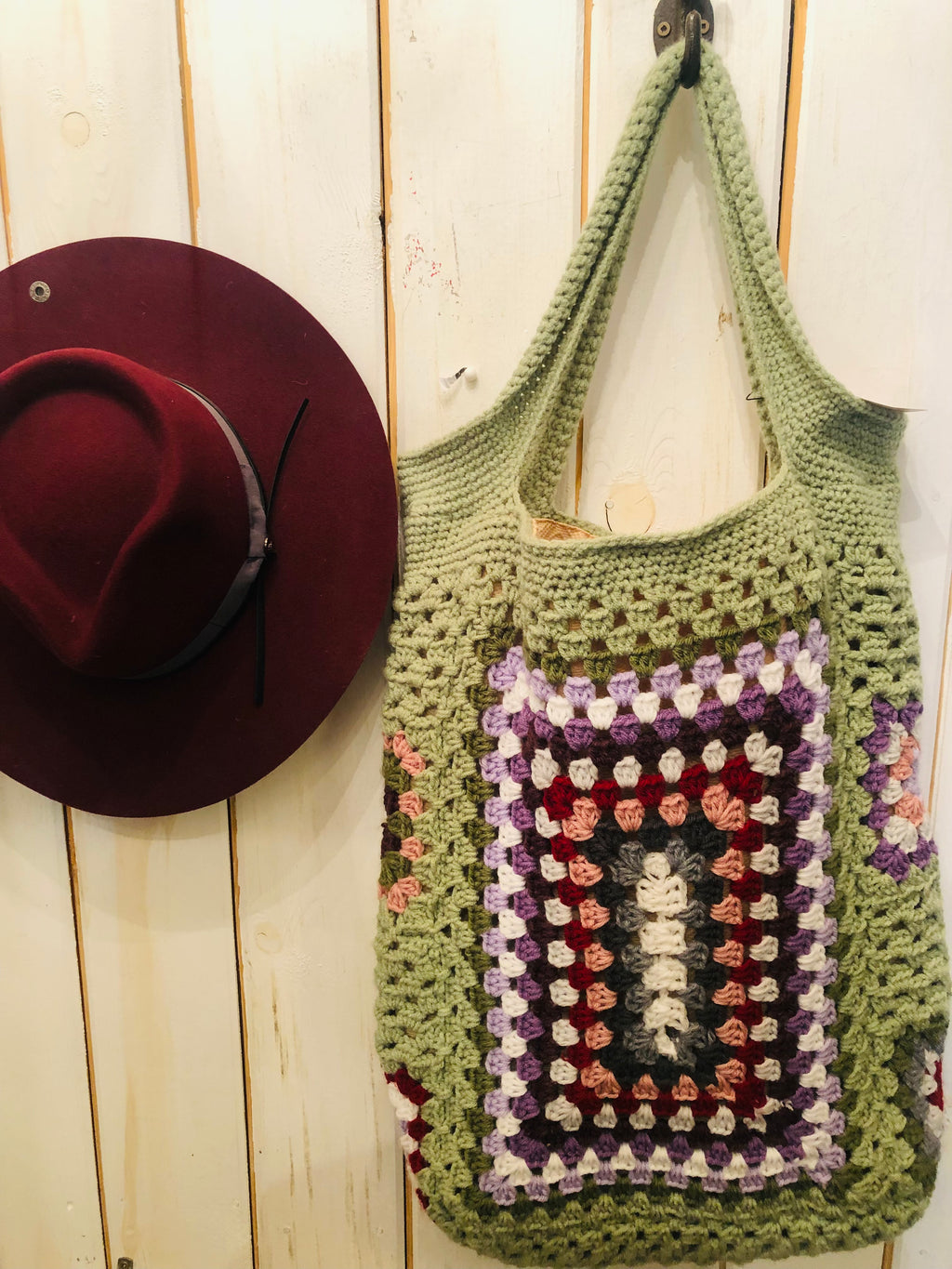 Granny Square Market Tote- sage