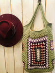 Granny Square Market Tote- sage