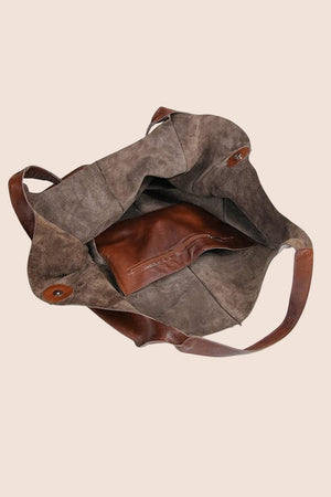 Vegan Leather Boho Stitch Tote- cognac