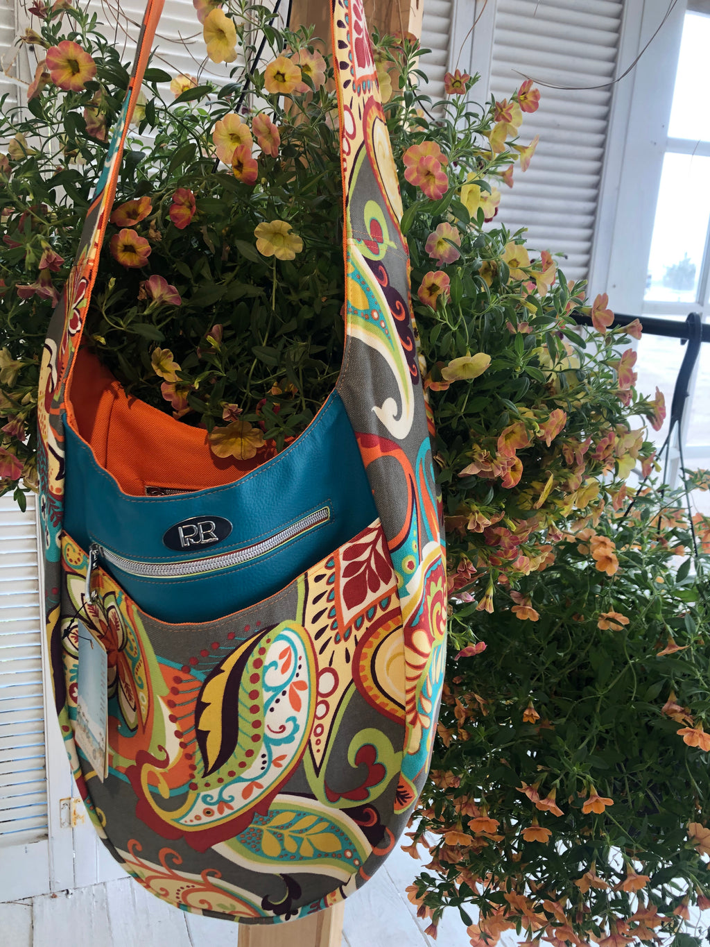 Teal Damask Boho Bag by PJR