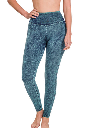 Mineral Wash Denim Leggings- teal phase