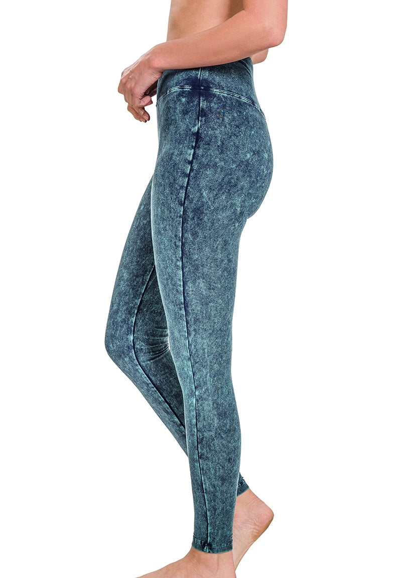Mineral Wash Denim Leggings- teal phase