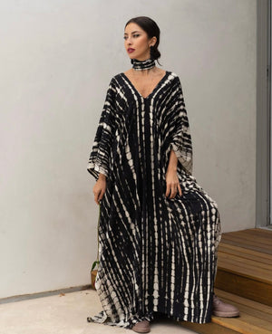 Moroccan Kimono Dress- blk and white