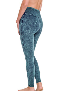 Mineral Wash Denim Leggings- teal phase