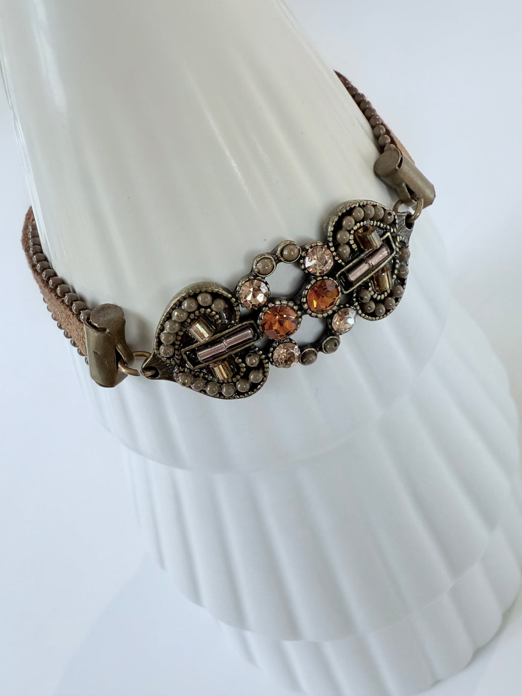 Vintage Crystal Bracelet with suede chain band