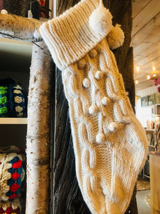 Knit Stocking with fleece lining. -cream