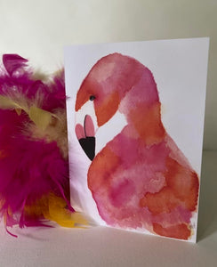 Nuzzled Pink Flamingo Watercolour Card by Jed Designs