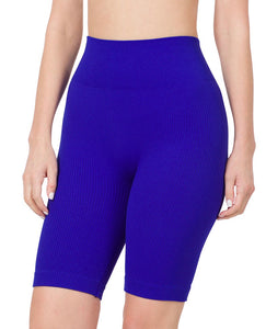 Ribbed Indigo Biker Shorts