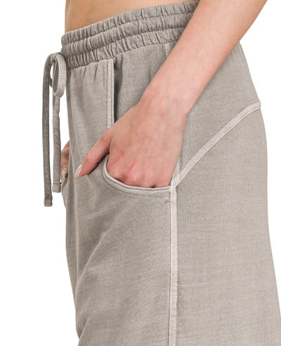 French Terry Mineral Wash Wide Legs- charcoal
