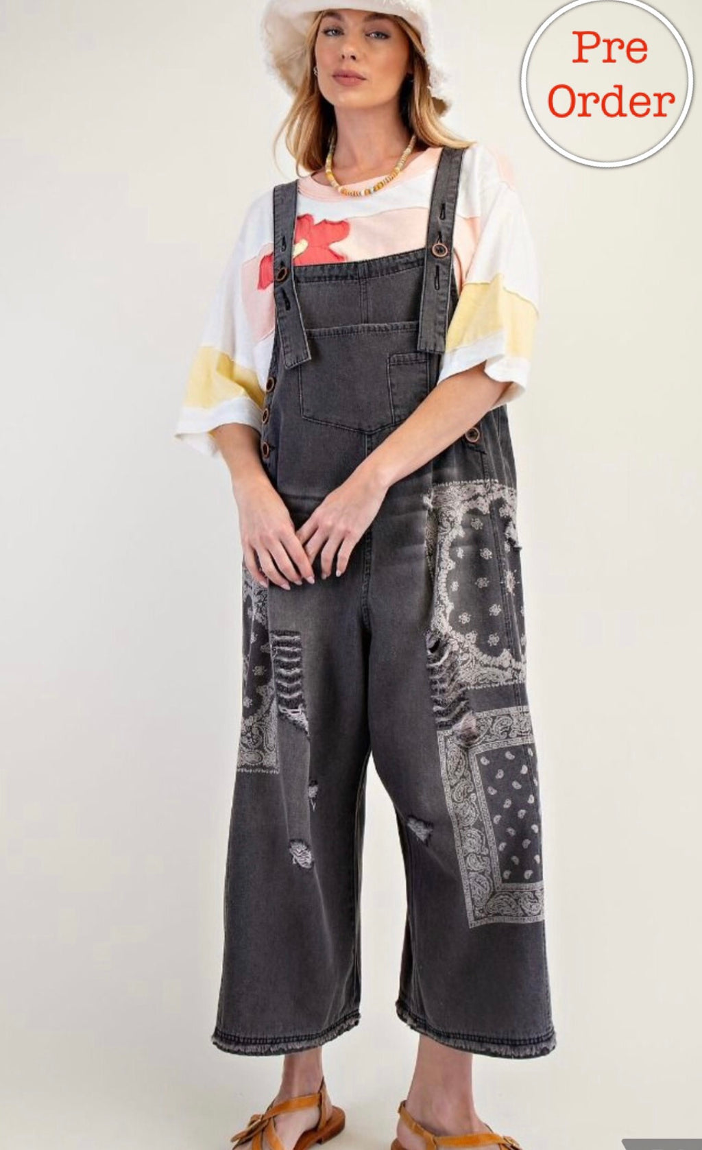 EASEL Handkerchief Overalls- BLACK WASH