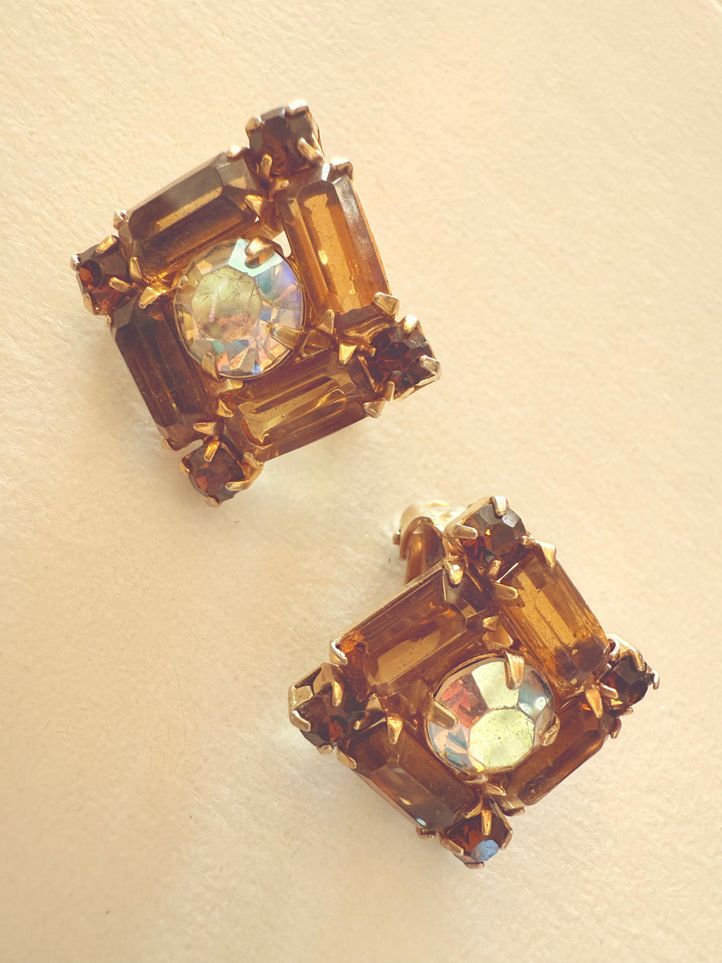 Vintage Amber Crystal Clip Ons