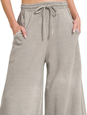 French Terry Mineral Wash Wide Legs- charcoal