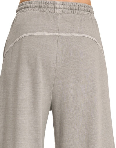 French Terry Mineral Wash Wide Legs- charcoal