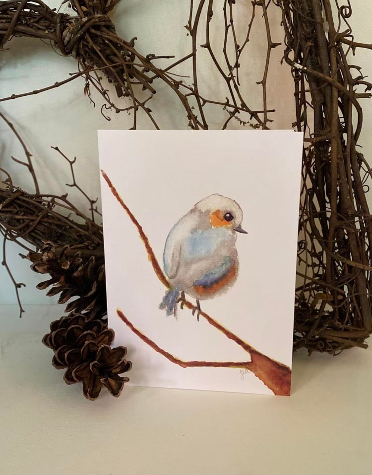 Pirched Canadian Blue Sparrow Watercolour Card by Jed Designs