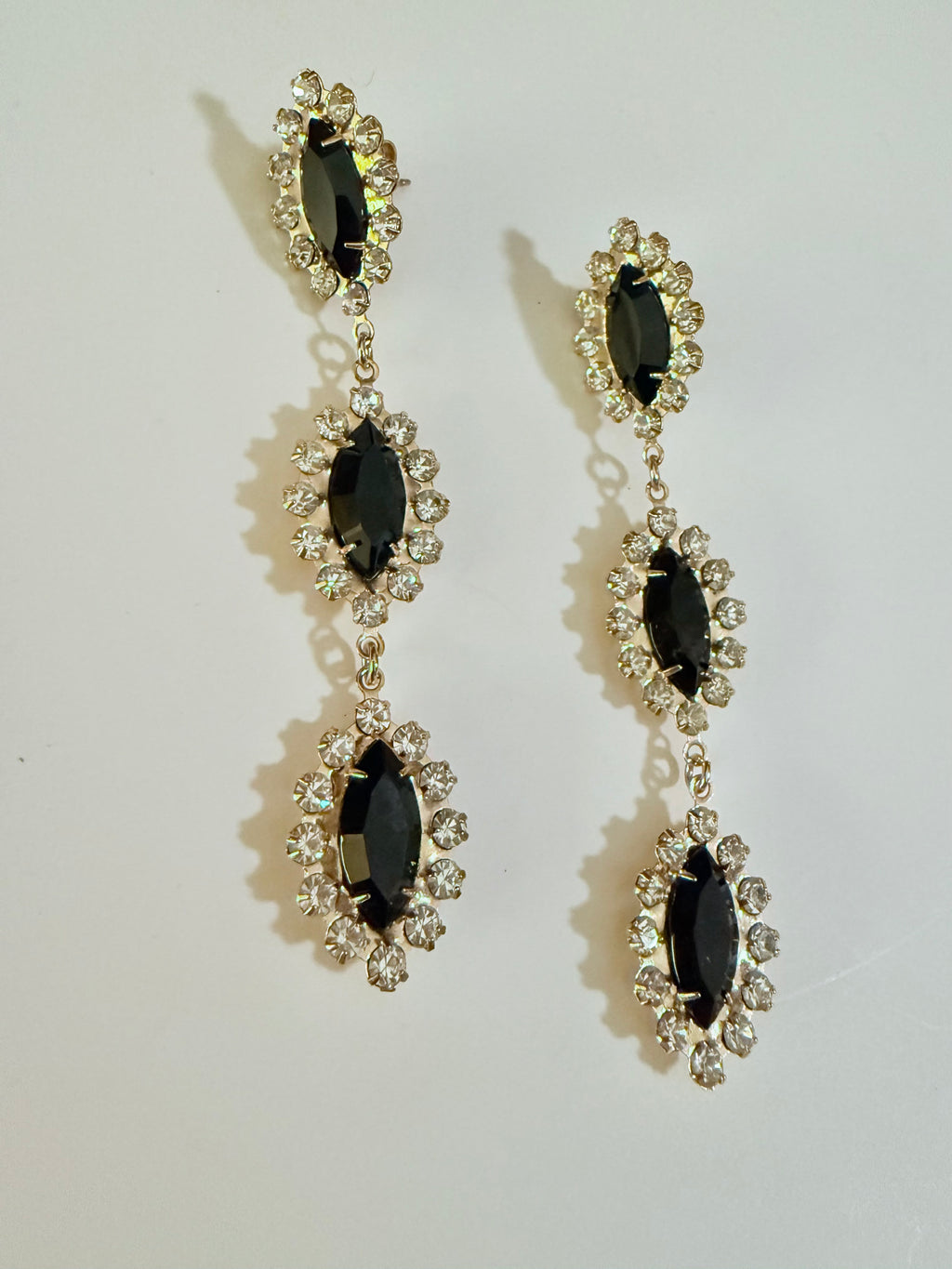 Vintage Onyx and Crystal Drop Earrings