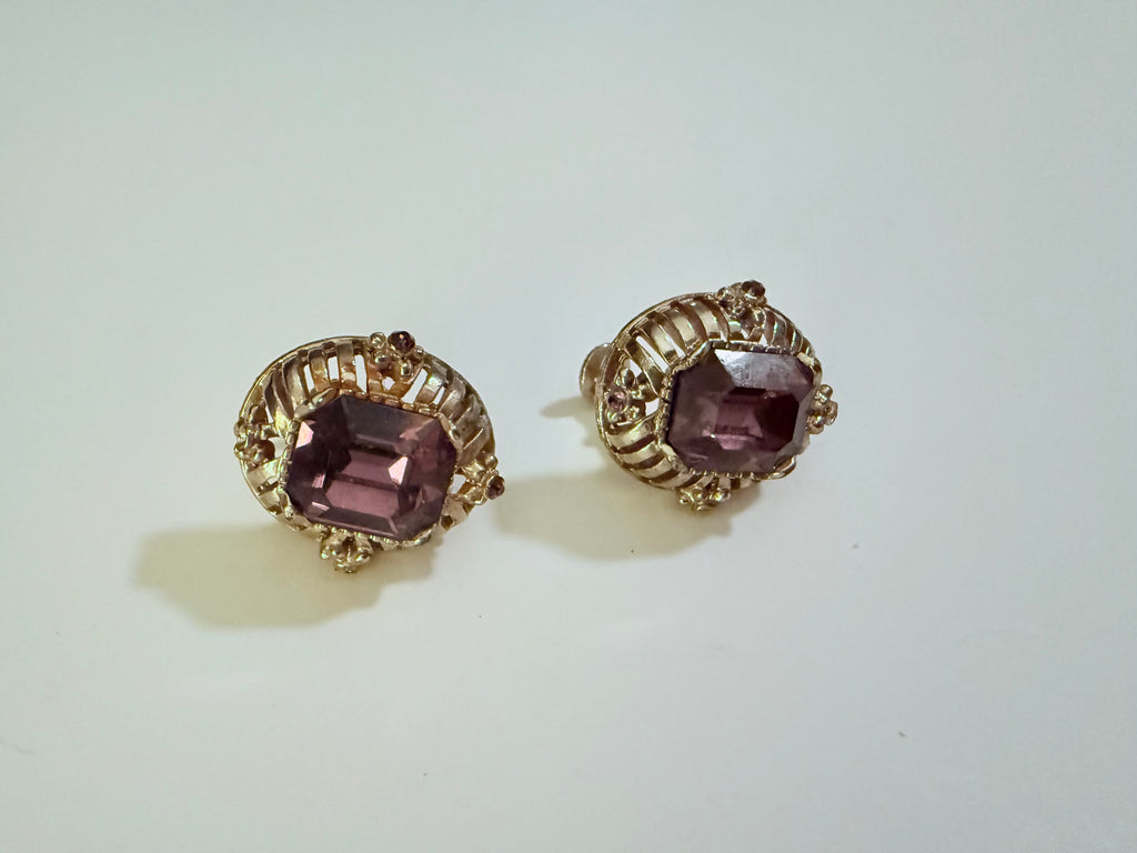 Vintage Purple Clip on Crystal Earrings