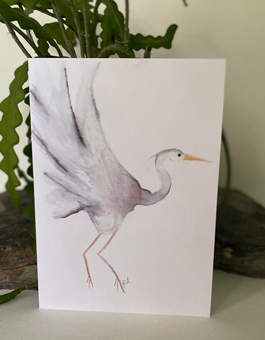 Taking Wing Grey Heron Watercolour Card by Jed Designs