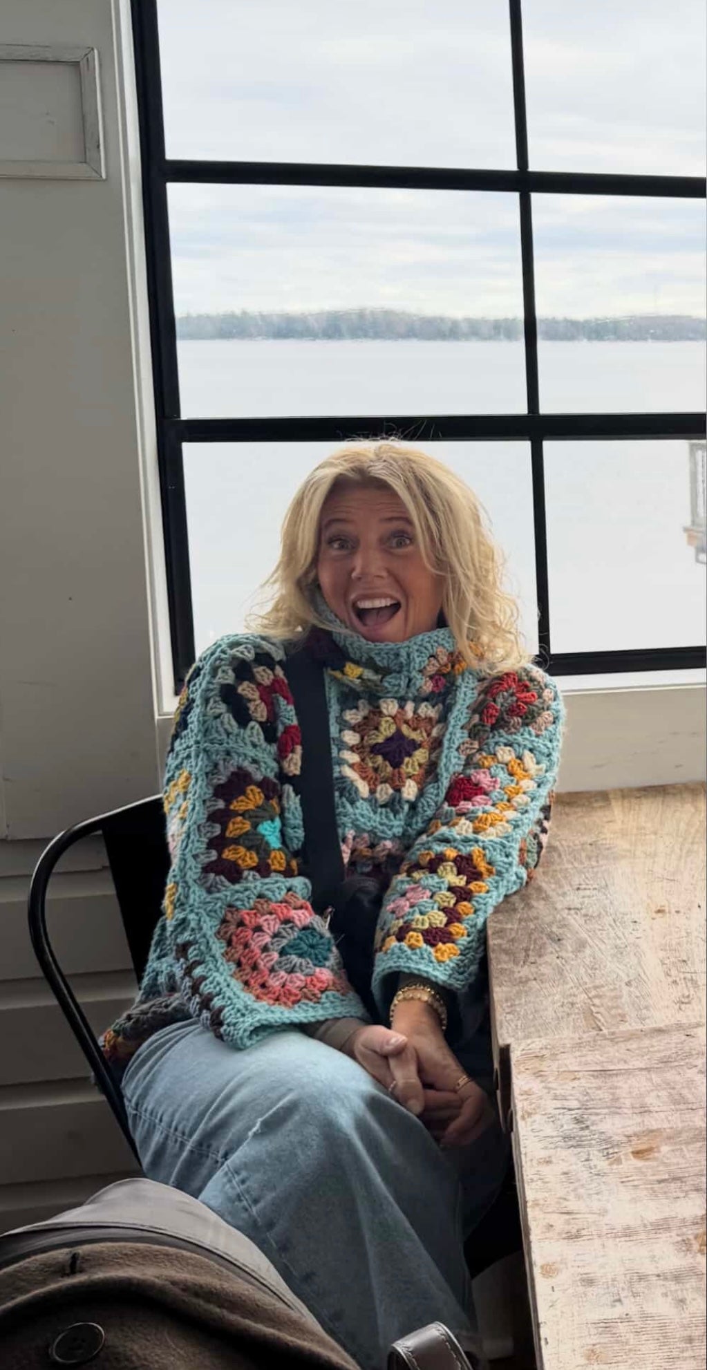 Teal Aspen Granny Square Sweater