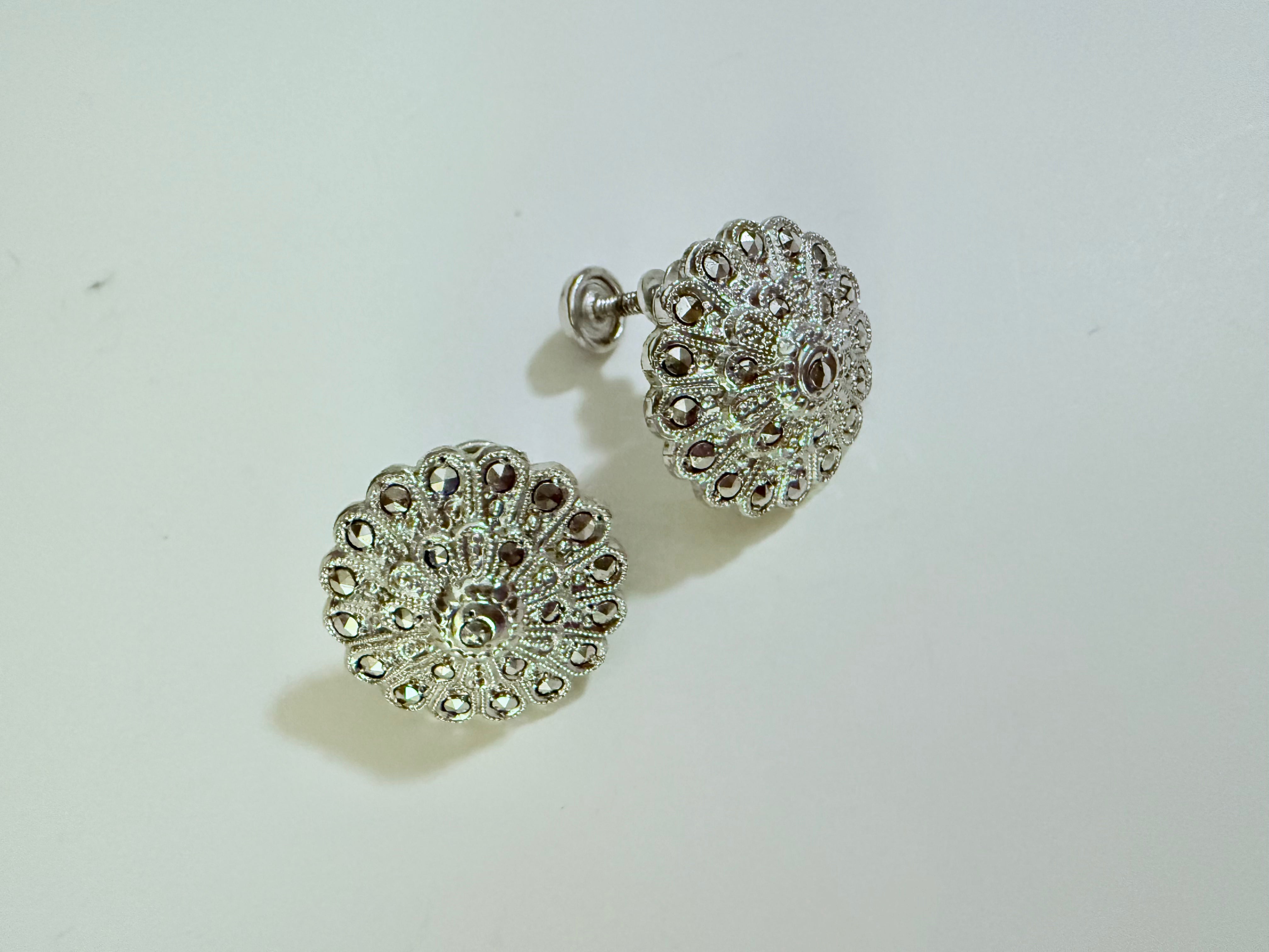 Vintage Silver Tone Medallion Earrings