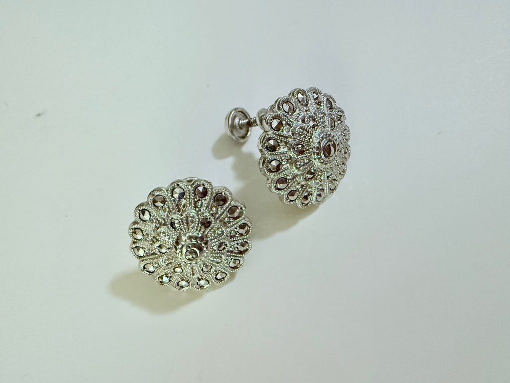 Vintage Silver Tone Medallion Earrings