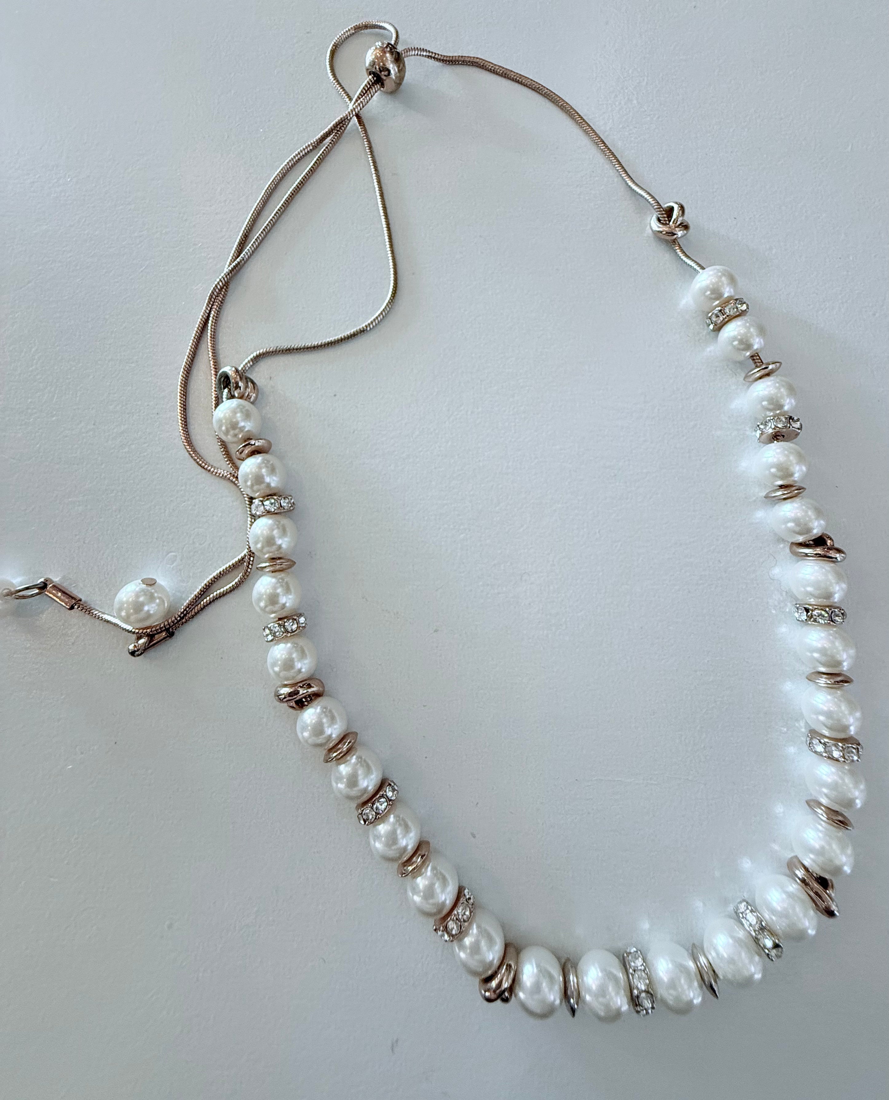 Rose Gold Pearl and Crystal necklace - adjustable
