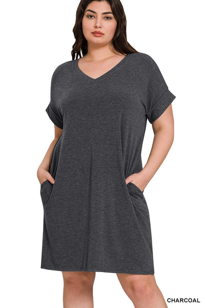 Everyday Rolled Sleeve MIDI - charcoal