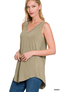 Low Hem Tank- khaki
