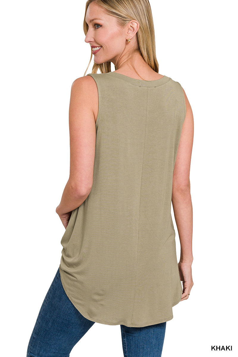 Low Hem Tank- khaki