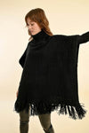 The Molly Fringe Poncho Sweater- BLACK