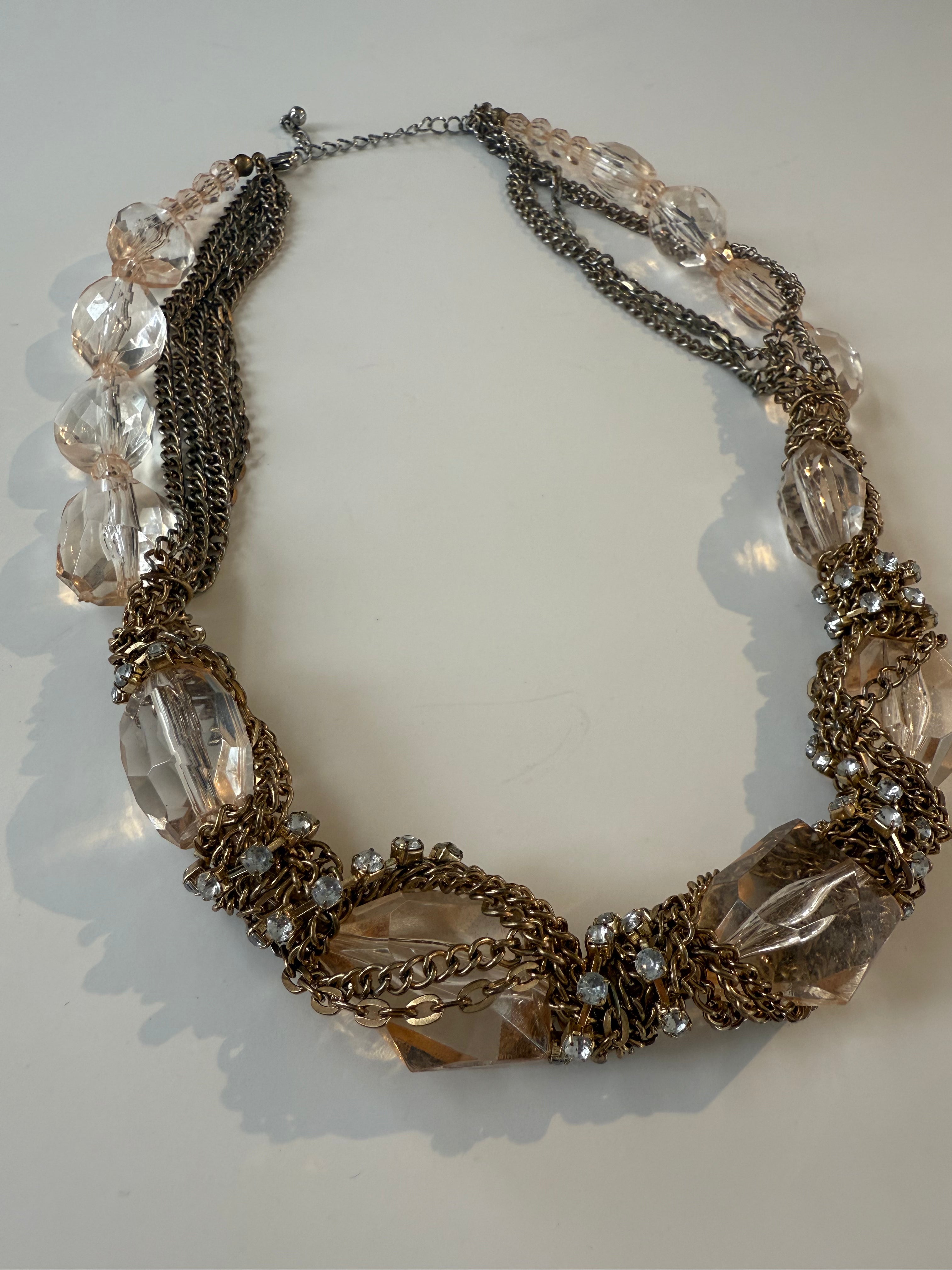 Vintage Large Crystal & Chain Necklace