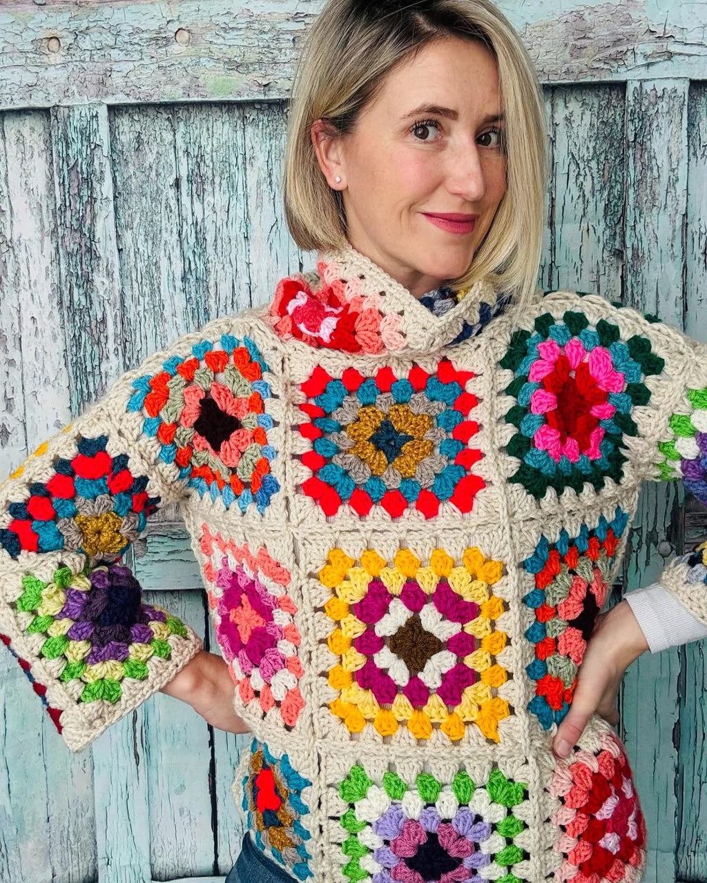 Cream Aspen Granny Square Sweater