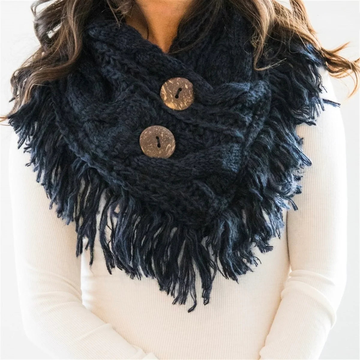 Coconut Button Shoulder Warmer- dark grey/blk