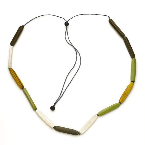 Olive Wood Necklace- Suzie blue