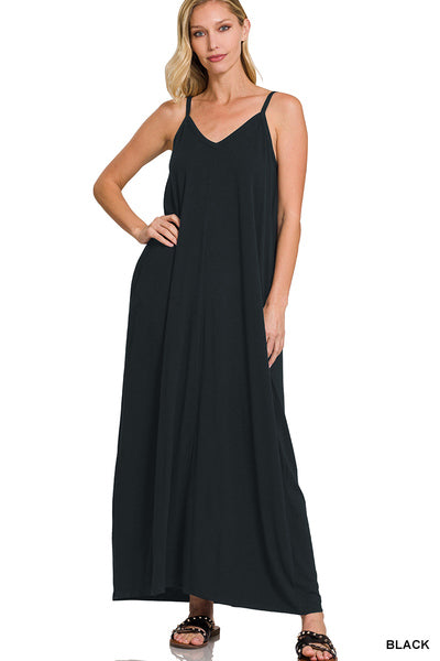 The Everyday V Neck Cami Dress - black